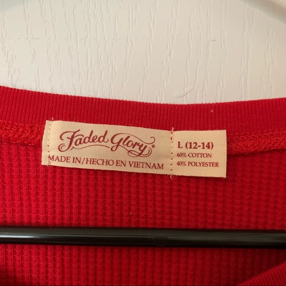 Red long sleeve waffle knit top - Picture 2 of 5